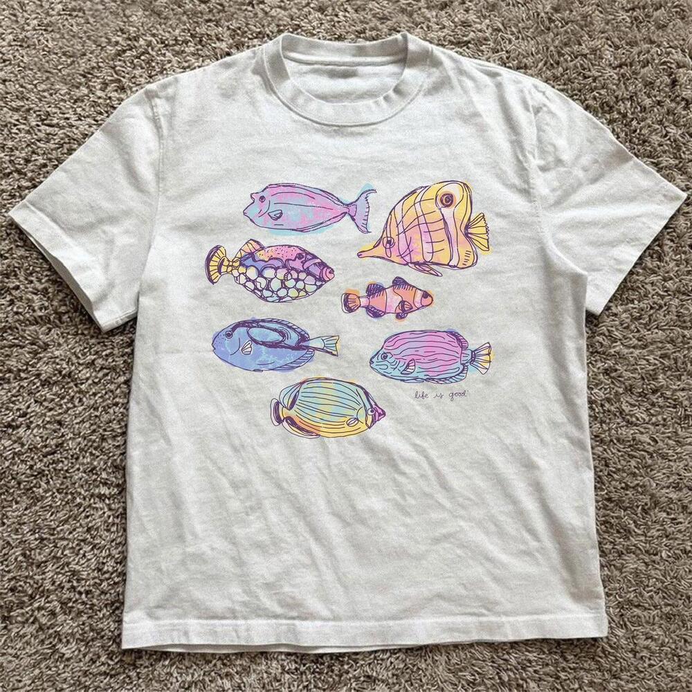 White Life Is Good Fish Tee